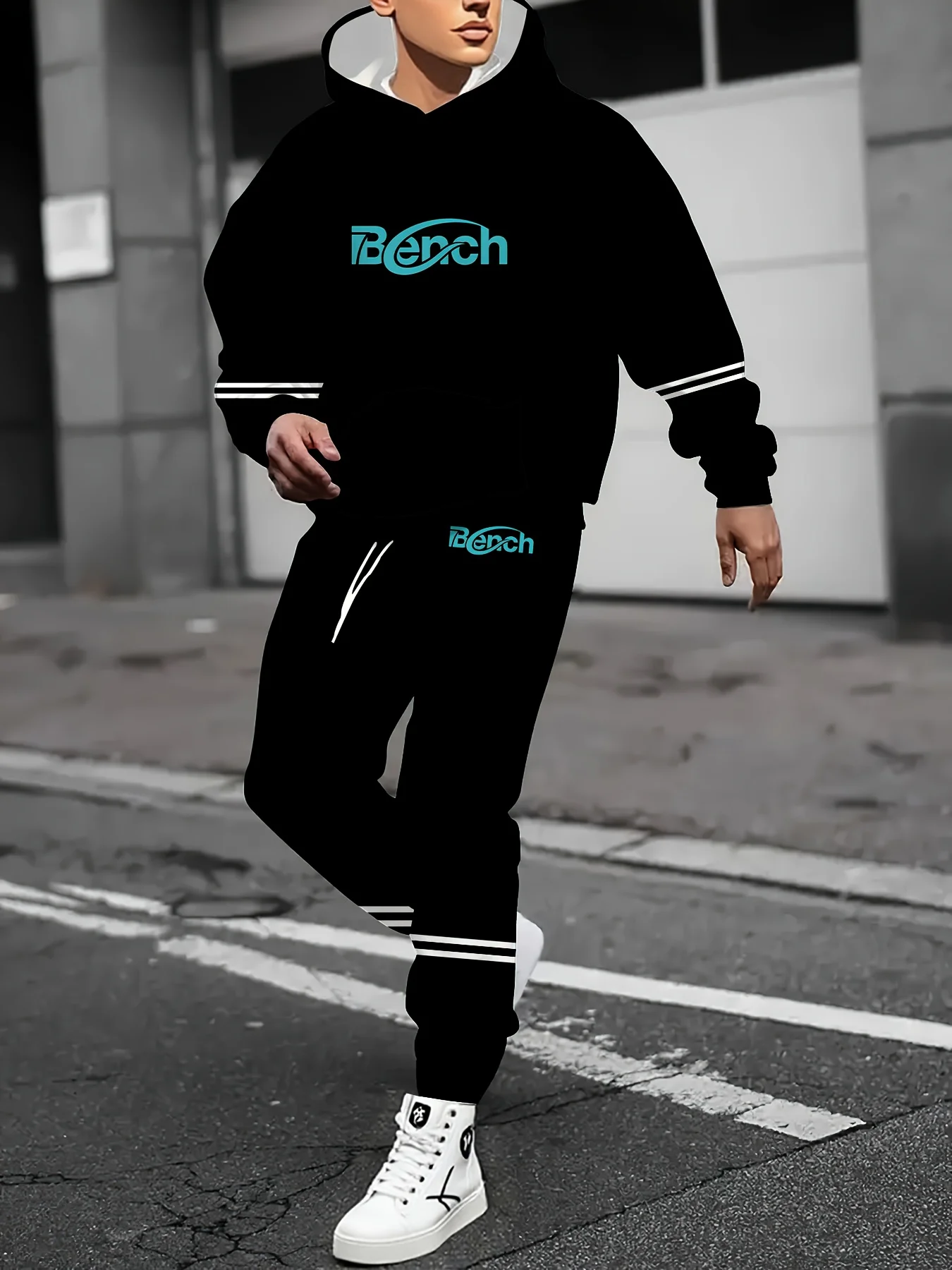 

The new men's set for Autumn Winter 2025 features a casual fashionable soft and comfortable 3D letter pattern print