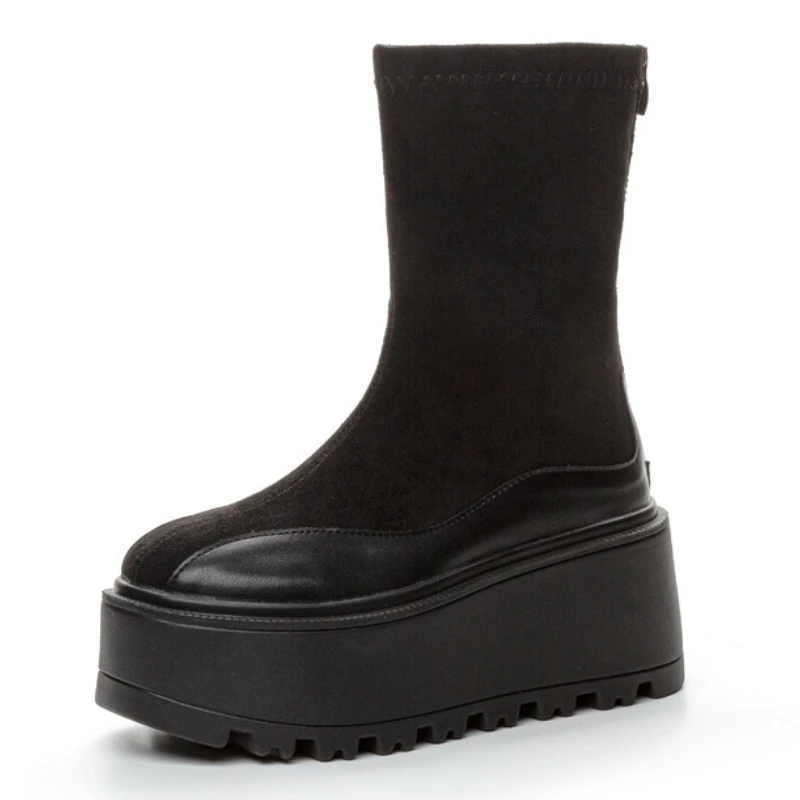 

Fujin 8cm Genuine Leather Women Ankle Boots Platform Fashion Boots Motorcycle Spring Autumn Winter Booties Shoes Heel Zip