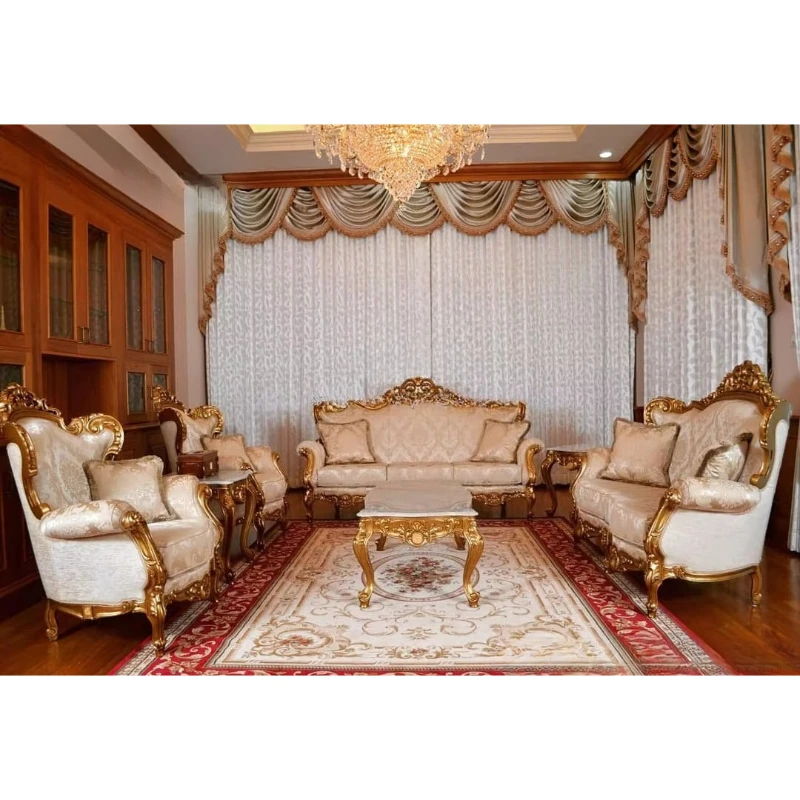 Classic style sofa, furniture high classic luxury living room furniture, set, blue fabric tufted sofa set