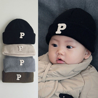 Autumn Winter Baby Knitted Hat Solid Color P Letter Infant Boy Girl Beanie Cap Casual Warm Toddler Crochet Bonnet Hat