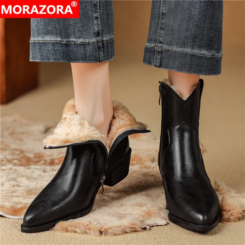 

MORAZORA 2026 New Warm Snow Boots Women Pull On Nature Wool Warm Winter Boots Keep Warm Ankle Boots For Women Shoes