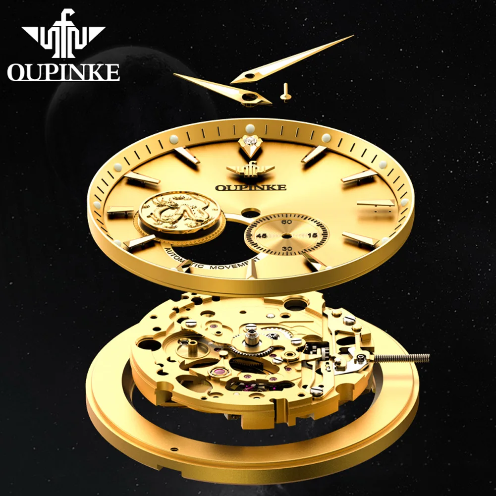 OUPINKE Top Luxury Brand Men's Watches Tungsten Steel strip Automatic Mechanical Watch Containing Genuine Gold Male Wristwatch