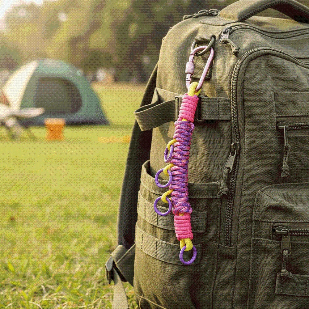 Hand Woven Paracord Bag Charm Rope Vibrant Dopamine Multifunctional Backpack Extension Strap Metal Clip Detachable
