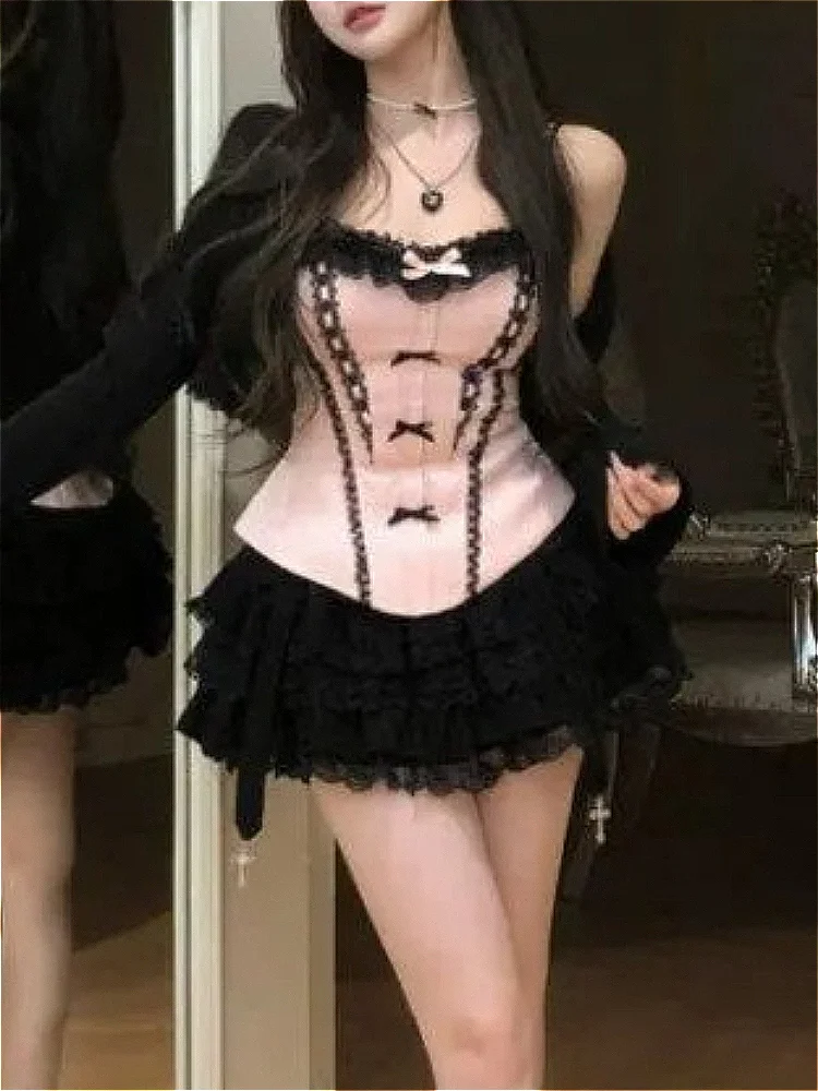 

2026 Summer New Arrival Sweet Elegant Three Piece Set For Women Corset Cami Cardigan Tiered Ruffle Skirt Casual Daily Outfit