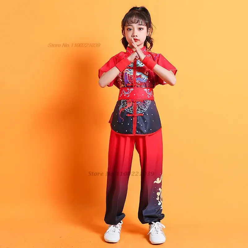 2025 chinese children tai chi wushu clothing dragon print martial arts suit kung fu uniform wing chun shaolin chinese kungfu set