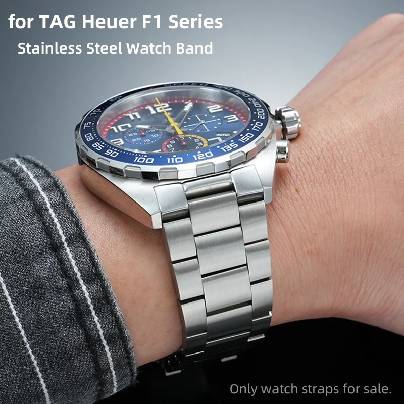 For TAG Heuer F1 Series Gulf Red Bull Team 43mm Quartz Men's Watch -Replacement 21.5mm Curved Stainless Steel Watch Band Silver