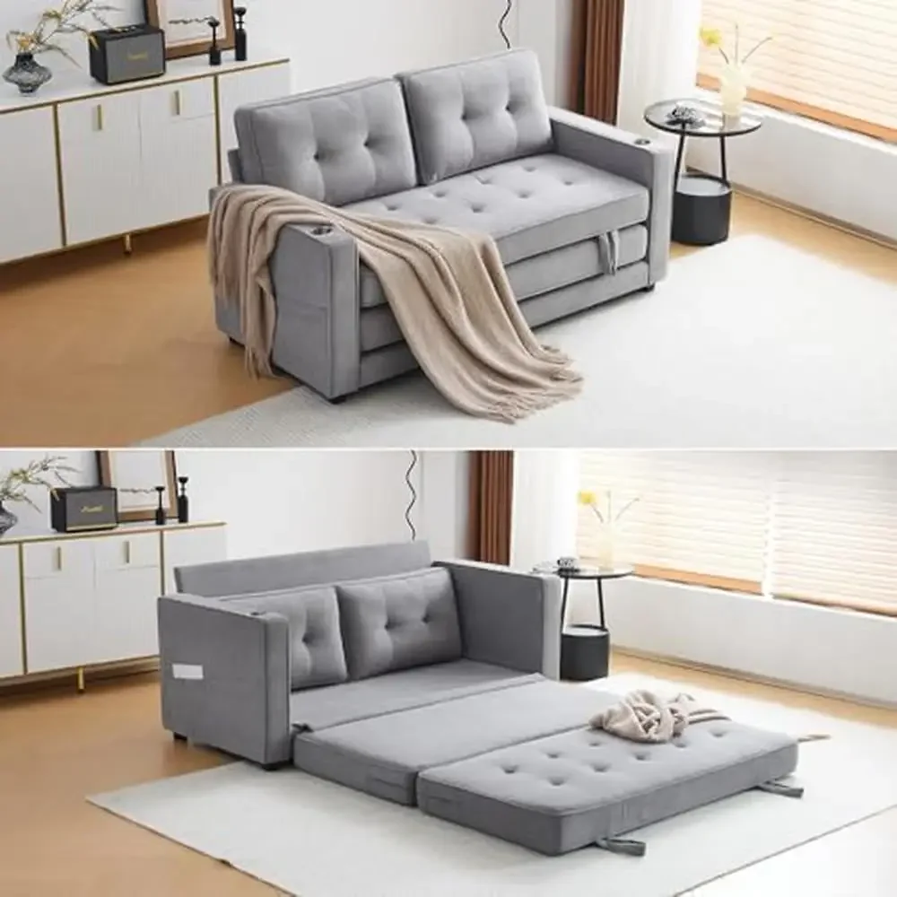 Convertible Sofa Bed Sleeper Full Size Pull Out Couch Modern Loveseat Floor Futon 64