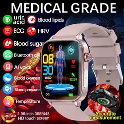 2024 New Blood Sugar Blood Lipid Health Smart Watch Men Women Uric Acid ECG+PPG Body Blood Composition Bluetooth Call Smartwatch