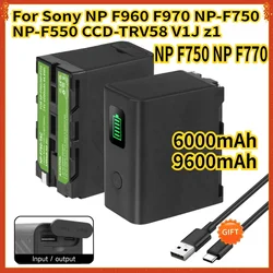 6000/9600mAh NP F750 NP F770 LED Power Indicator Battery with Type C Port for Sony NP F960 F970 NP-F750 NP-F550 CCD-TRV58 V1J z1