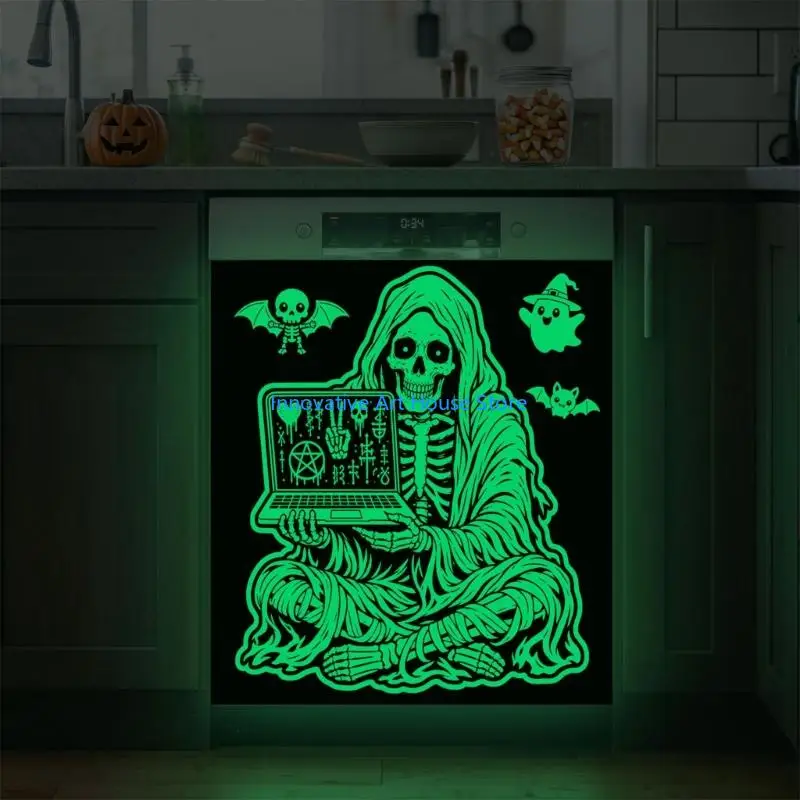 E1PC Halloween Appliance Front Accent PVC Cover 23 x 25.59 In Light-Effect Panel for Dishwashers and Metal Appliances
