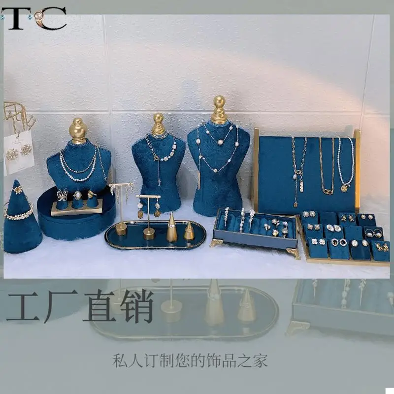 Fashion Blue Series Jewelry Necklace Earring Display Stand Direct Broadcast Physical Store Jewelry Ring Bracelet Display Stand