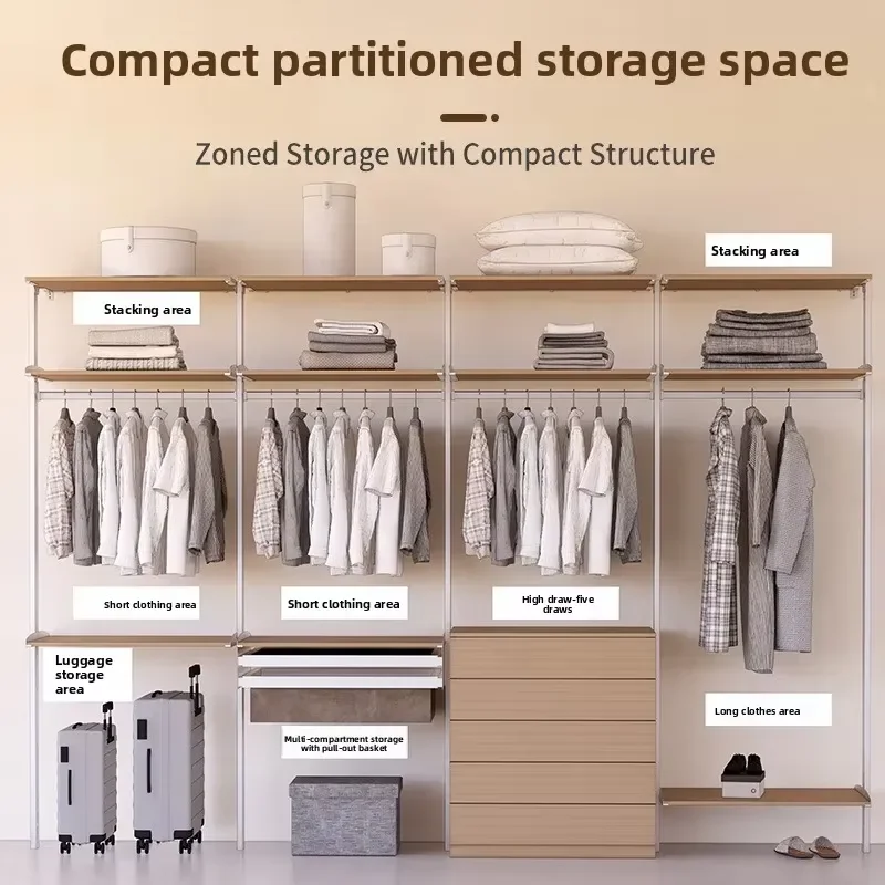 Modern Japanese Style Freestanding Coat Rack Aluminum Alloy Frame Open Design Wardrobe for Home Entryway Bedroom Furniture