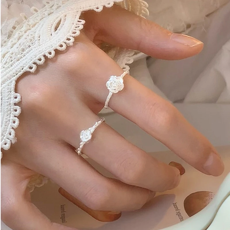 

S925 Sterling Silver Ring Rose Ring Adjustable For Womens Simple Wear Love Cute Anniversary Birthday Romantic Gift Fine Jewelry