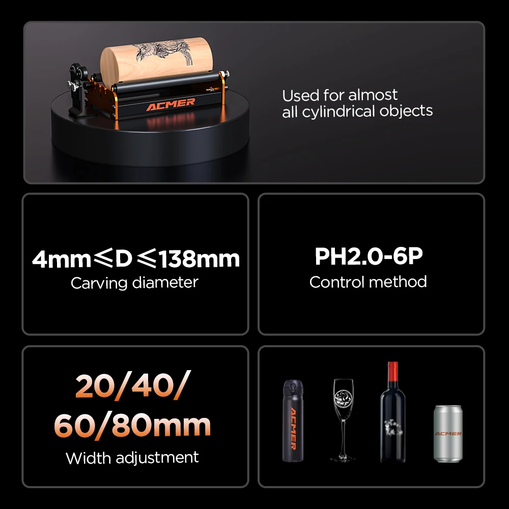 ACMER M2 Laser Rotary Roller Module Y-axis Rotary Roller 360° Rotating For Cylindrical Spherical Ring-shaped Objects Most Laser