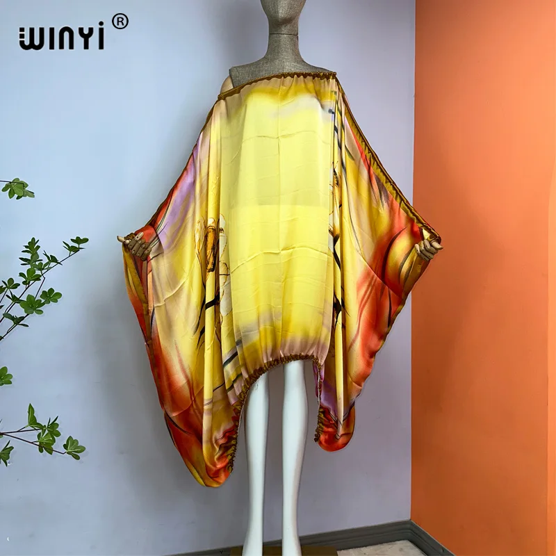 WINYI 2023 kobiet letnia moda wieczorowa impreza plażowa Africa Lady kaftan wakacyjna seksowna elegancka sukienka z jednym dekoltem okrycie plażowe