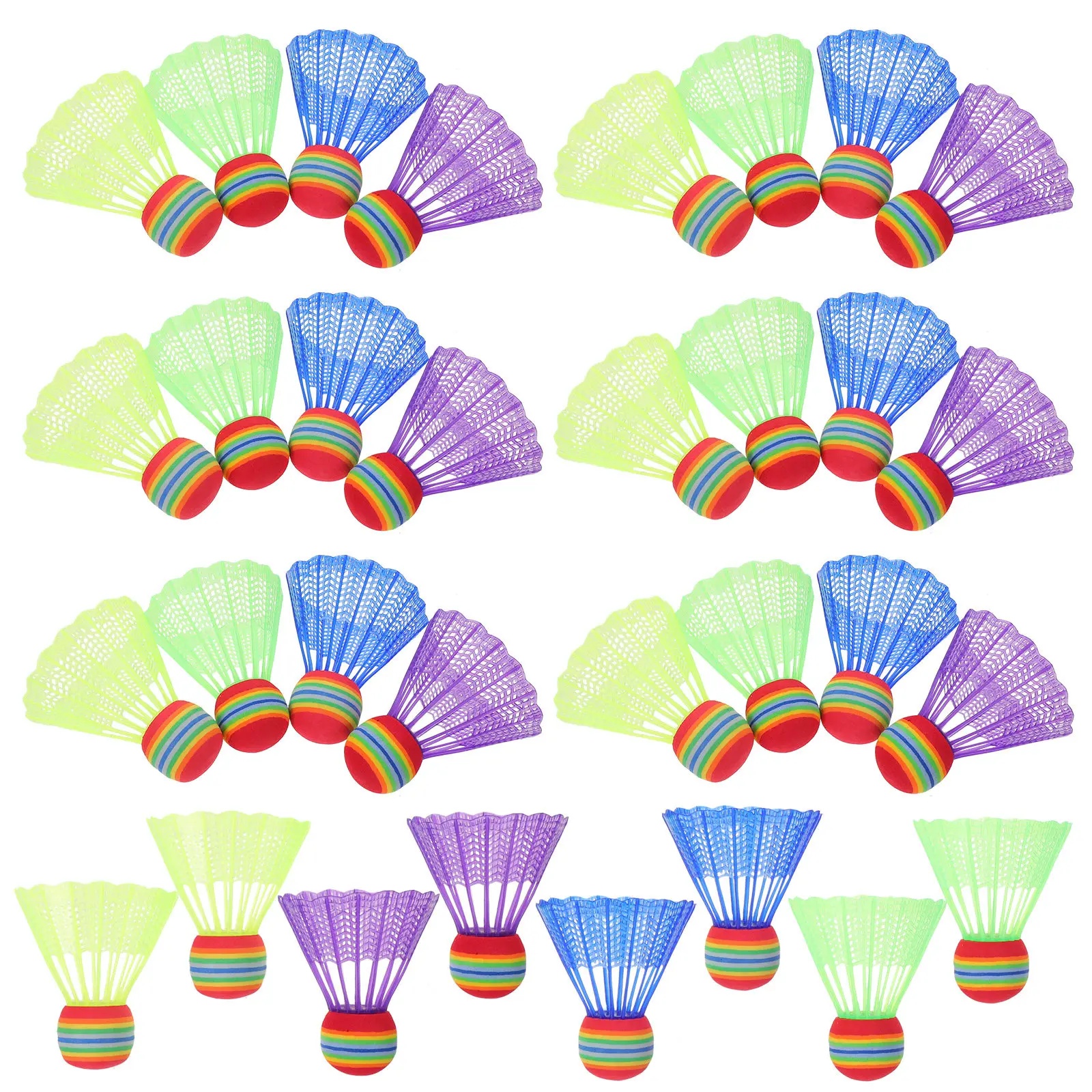 

32Pcs Kids Colorful Badminton Shuttlecocks Rainbow Bright Lightweight Large Head Indoor Outdoor Training Birdies for Children