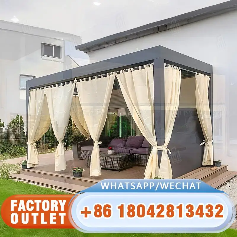 3x3 3x4 4x4 4x6 4x8 Patio impermeable motorizado eléctrico con persianas de aluminio al aire libre para patio trasero Pérgola de jardín junto a la piscina