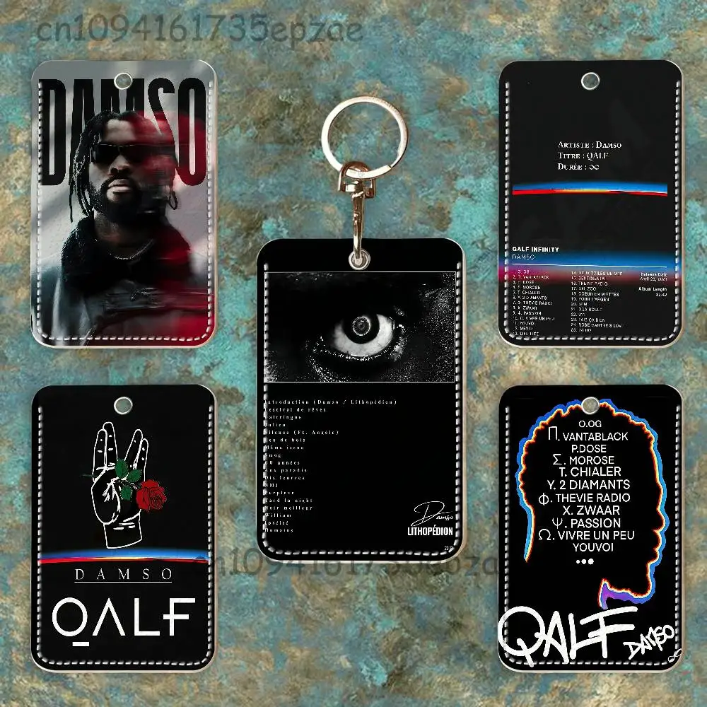 D-Damso Qalf Porta-Cartões Retangular de Couro com Chaveiro e Argola para Chaves