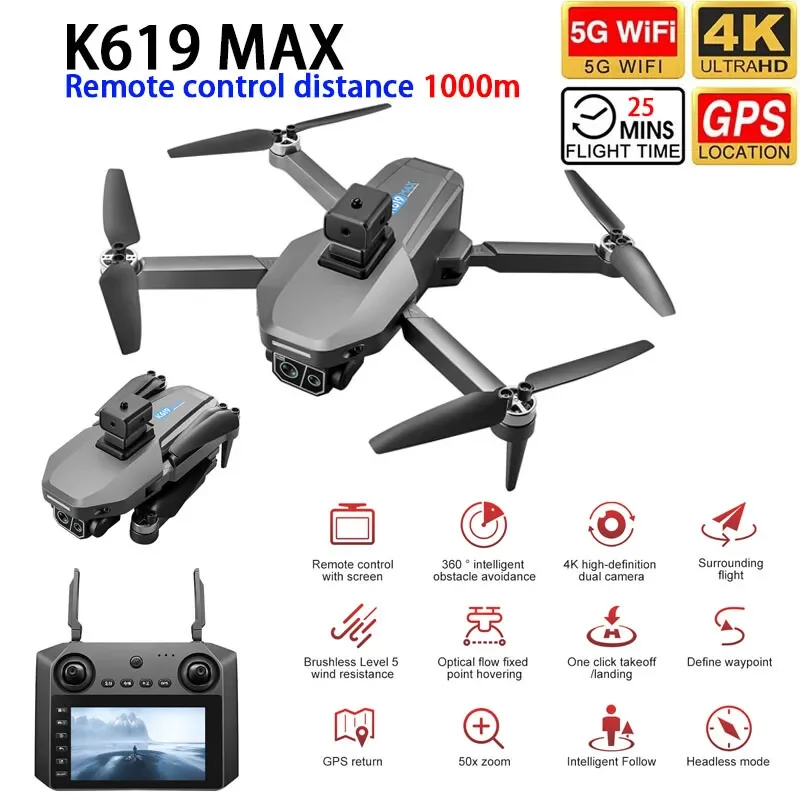K619 MAX RC Drone GPS 5G WIFI FPV 4K Dual Camera 360° Obstacle Avoidance Smart Follow Quadcopter 4.5