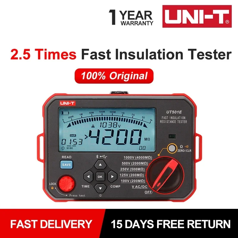 UNI-T Fast Plastic Insulation Tester 4G Resistance Meter UT501E Megometer PI DAR Compare Function Remote Testing IP54AR