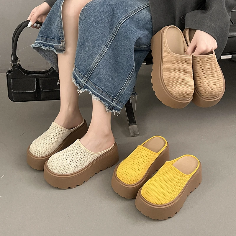Summer New Women's Cover Toe Mules Slippers Fashionable Hollow Out Slide Elegant Dress Slip-On Shoes Comfortable Ladies Footwear