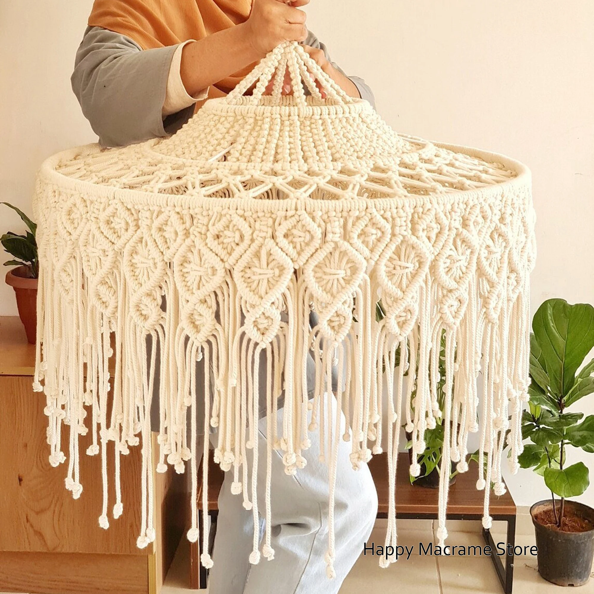 Macrame Chandelier Macrame Lampshade Canopy Extra Large Chandelier Fringed Chandelier Boho Bohemian Canopy Lampshade Ornament