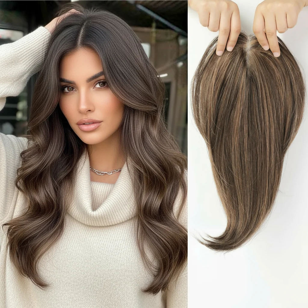 

100% Human Hair Topper Wig with Clips | Seamless Blend Hairpiece | Natural Look | Wholesale Bulk Order Fast Shipping