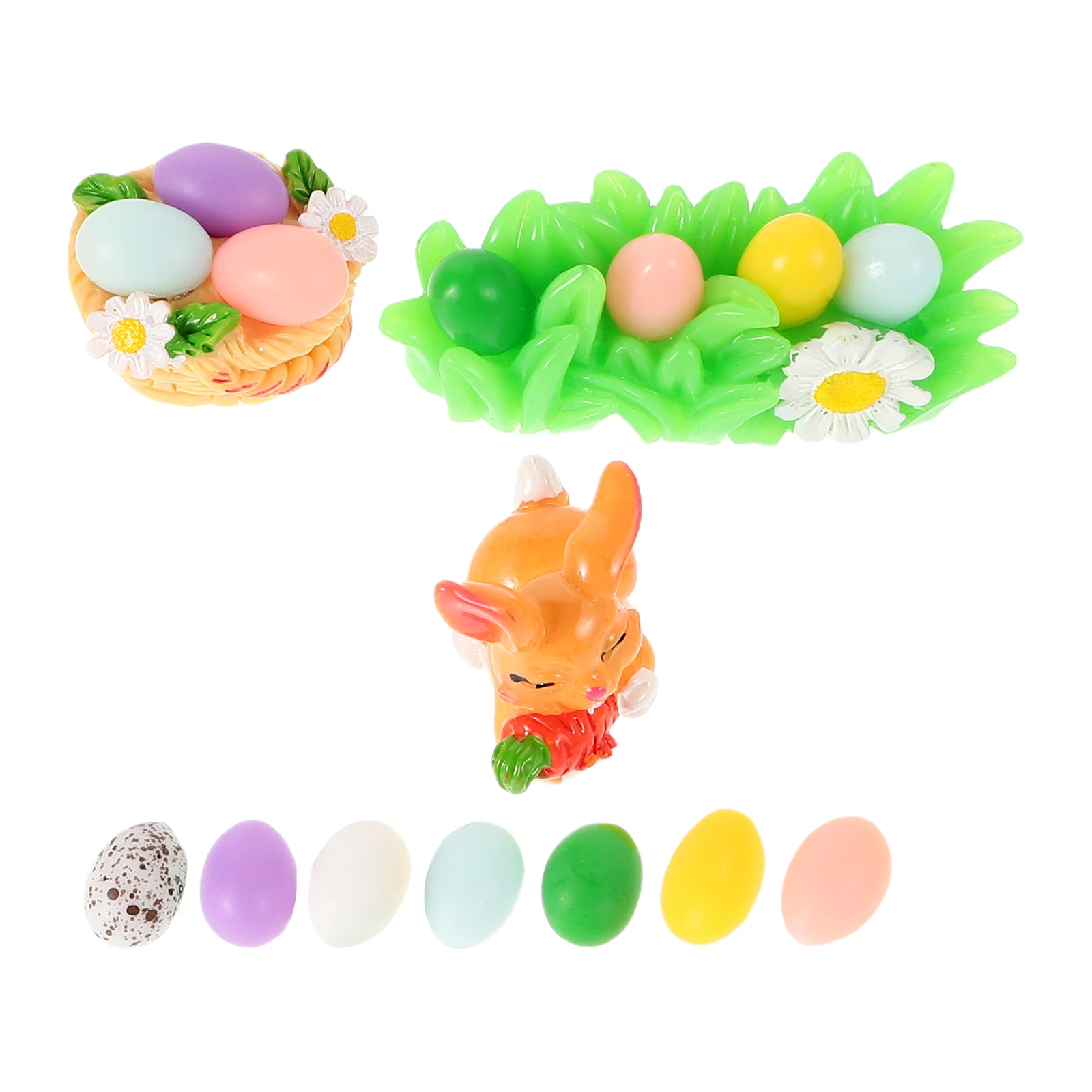 

10 pcs Easter Decorations Bunny Egg Micro Landscape Resin Ornaments Fake Nest Crafts Supplies Mini Figurines Home Decor Easter