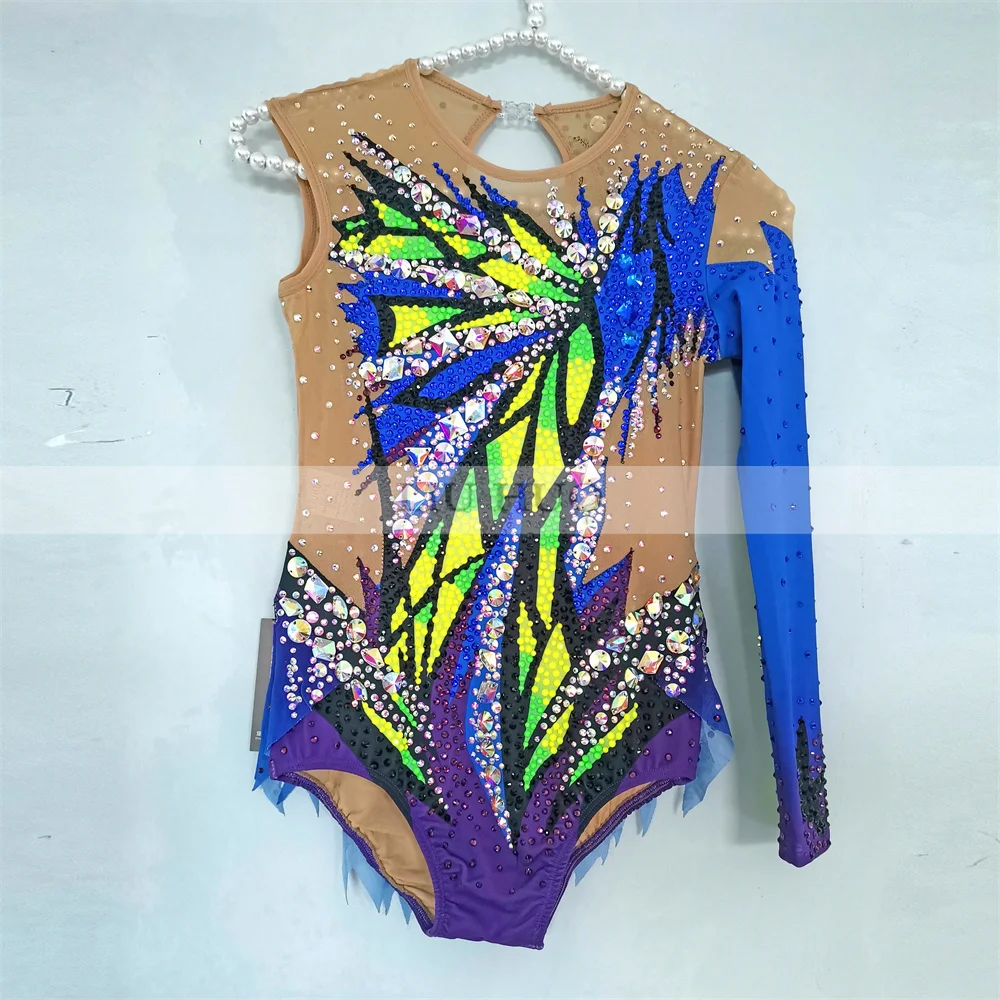 LIUHUO Customize Women Girl Costume Performance Rhythmic Gymnastics Leotards Competition Skating Dress Single Sleeve Multi Color