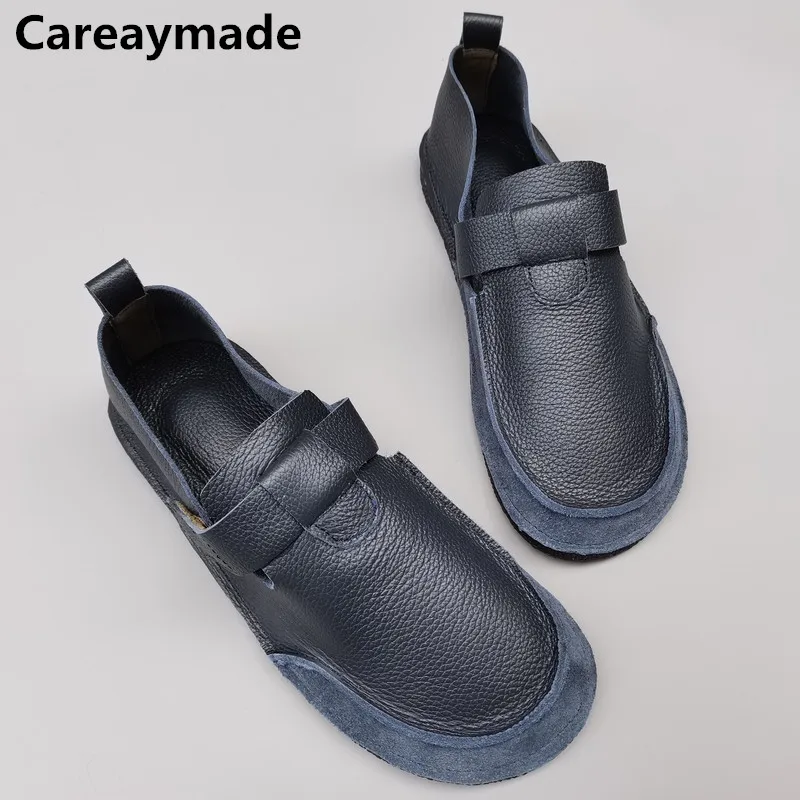 Careaymade-Genuine Leather Pure handmade men's casual shoes outdoor soft breathable layer cowhide retro original Women's flats