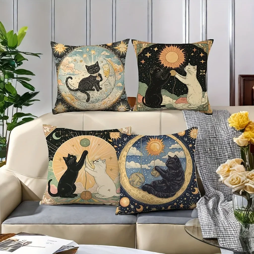 

Tarot cat decorative pillowcase, ultra-soft polyester material living room sofa backrest car pillowcase home decoration