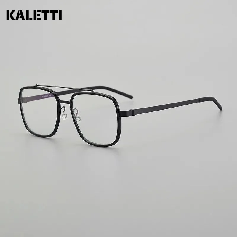 Pure titanium ultra-light pilot glasses screwless double beam glasses frame business large frame myopia glasses frame