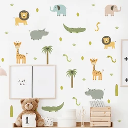 Acuarela lindo dibujos animados safari animales hipopótamo elefante guardería pegatinas de pared para habitación de niños decoración de dormitorio calcomanías de pared papel tapiz