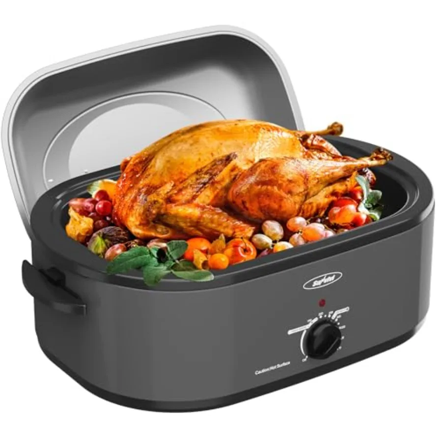 

22-Quart Electric Roaster Oven for turkey roasting stainless steel body grey temperature control 150450F removable pan self-bas