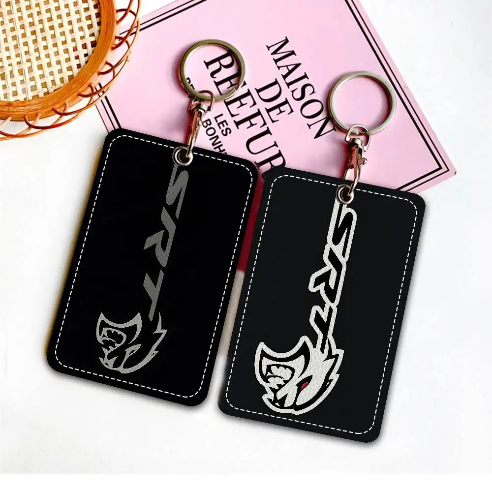 S-SRT Hellcat Credit PU Soft Leather Rectangular Key Card Holder Induction Elevator Protection Cover Youth Faion Accory