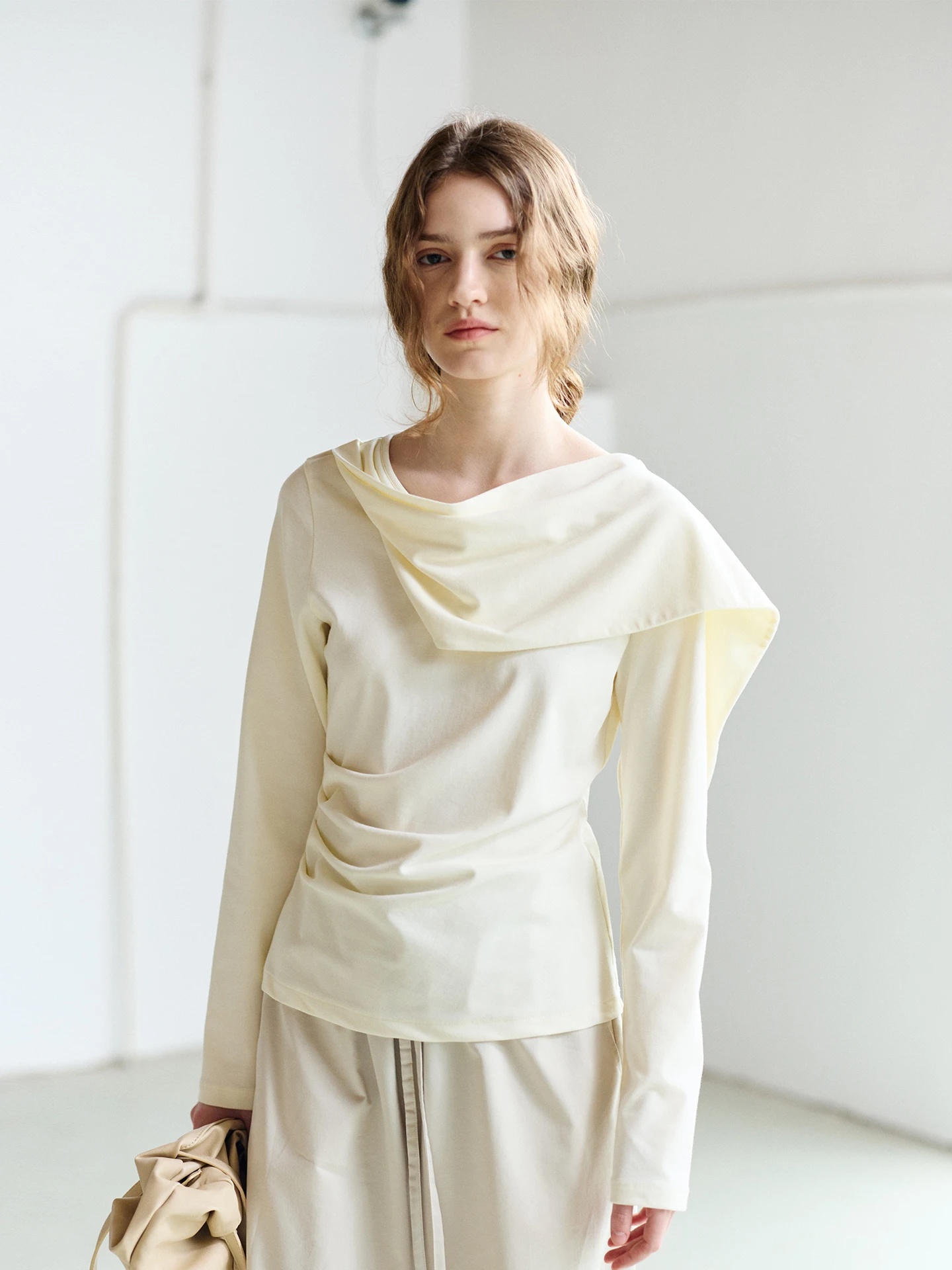 

Long Sve Knitted T-irt Women's Design Sense Scarf Sle Loose Non-restrictive Top Breathable Comfortable French Sle Lo...