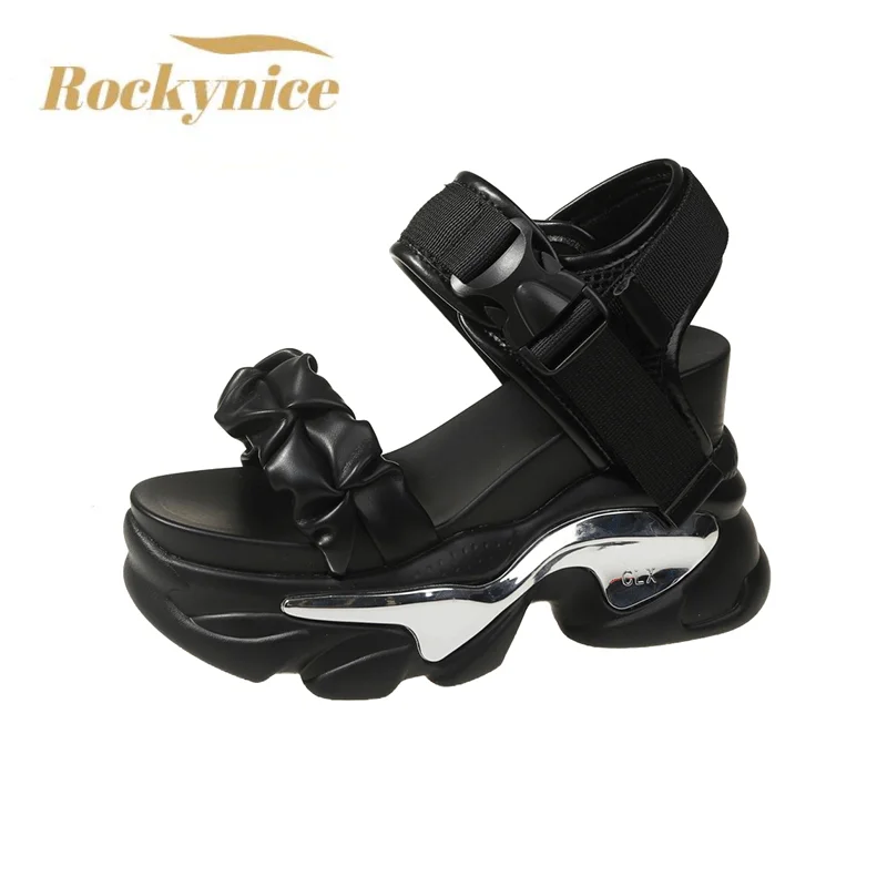 New 2023 Summer Sandals 10CM Wedge Heel Sneakers Women Beach Flip Flops High Platform Casual Sandals Breathable Walking Slippers