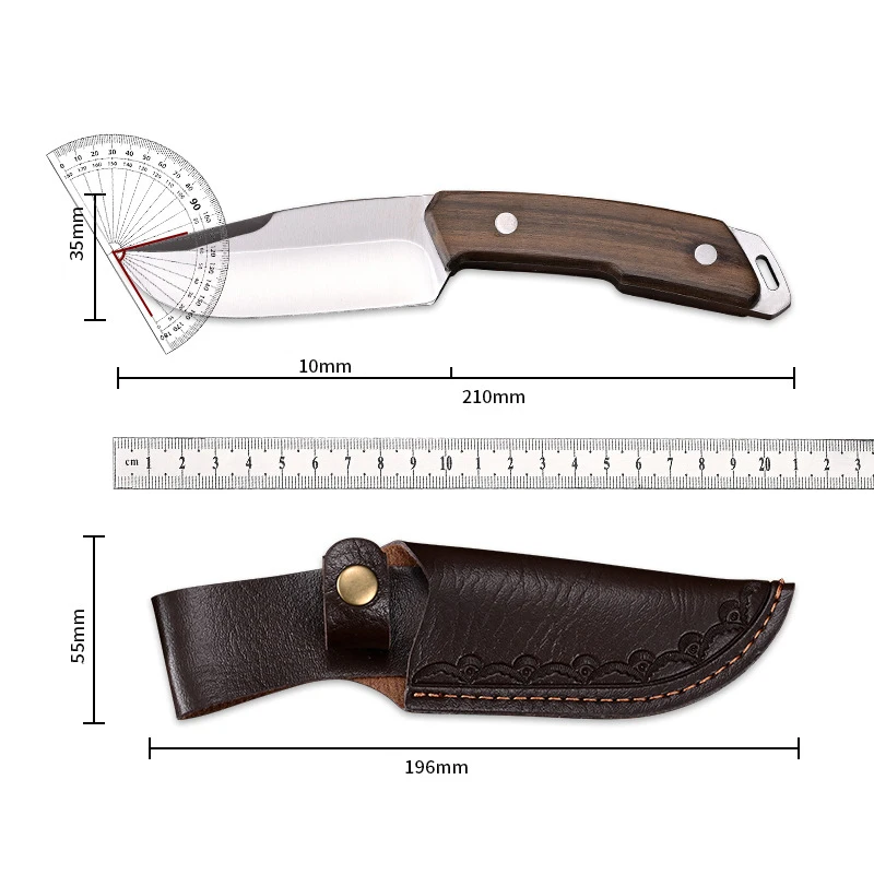 2025 new high-quality kitchen knife, solid wood sandalwood handle, stainless steel fruit knife with knife cover, straight knife