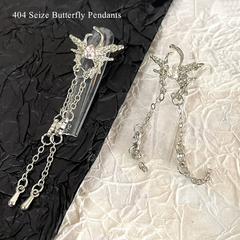 5XL Seize فراشة سلسلة مجوهرات الكروم الفاخرة السائل المعلقات المعدنية الشرير الفضة غير النظامية فراشة جيل للأظافر تزين سبيكة 404s