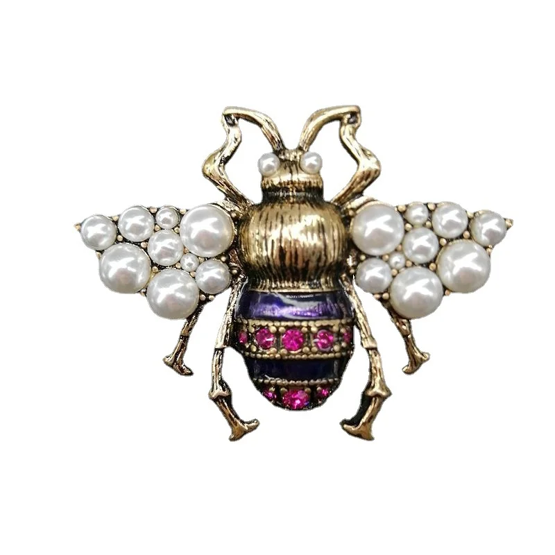 Vintage Women\'s Bee Brooches Made of Vintage Copper Pearls Insect Pins Earrings Decorations Holiday Gifts Wholesale