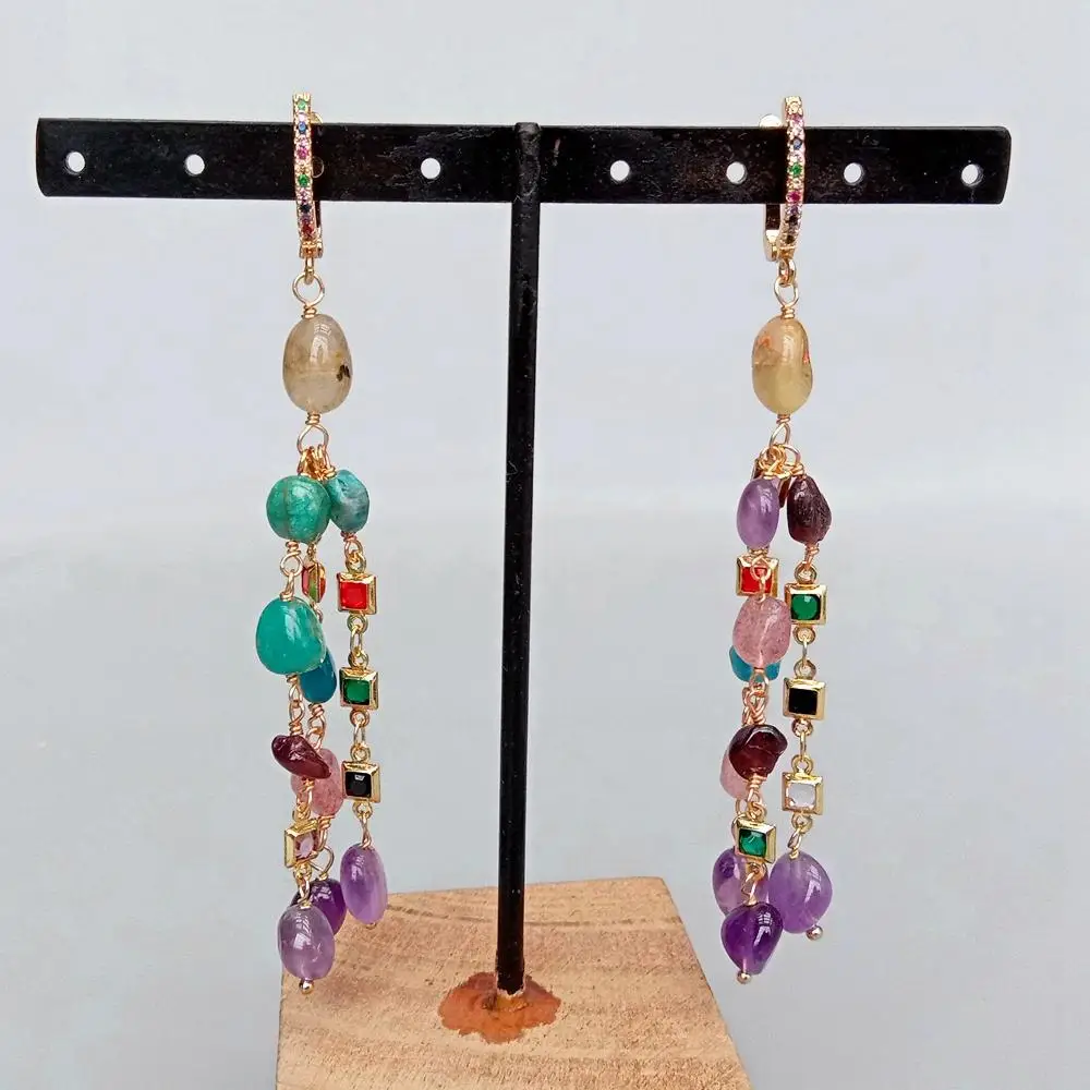 Y·YING Multi Color Gemstone Dangle Earrings Cz Pave Lever Back Girlfriend Women Gifts