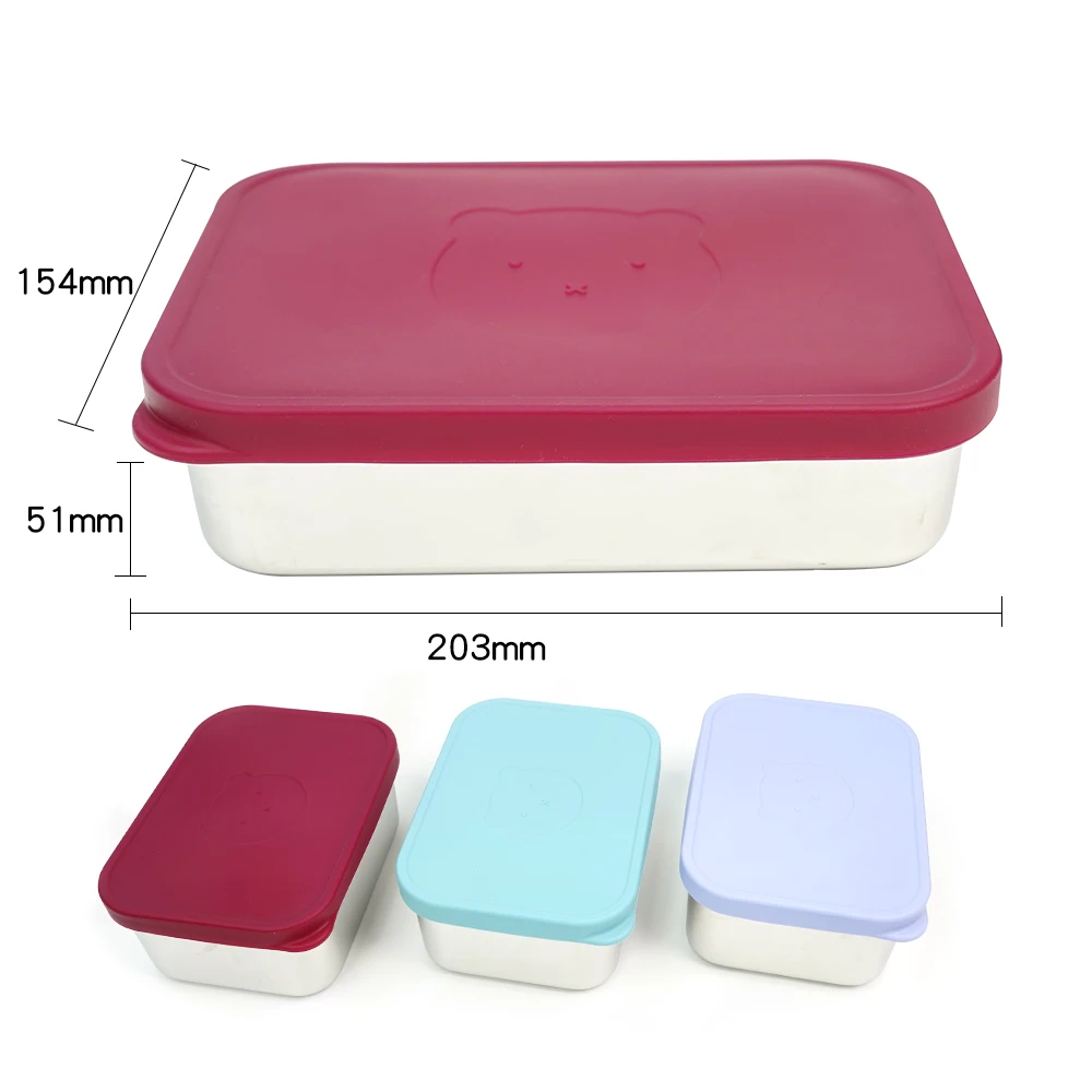 1200ML Stainless Steel Kids Lunch Box Leak Proof Food Salad Snack Container with Silicone Lids