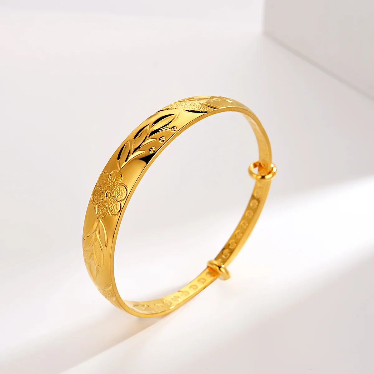 AU999 Gold Bracelet for Women Patterned Real Gold Adjustable Push-Pull Bracelet 24K Pure Gold Goddess Jewelry for Wife Gift