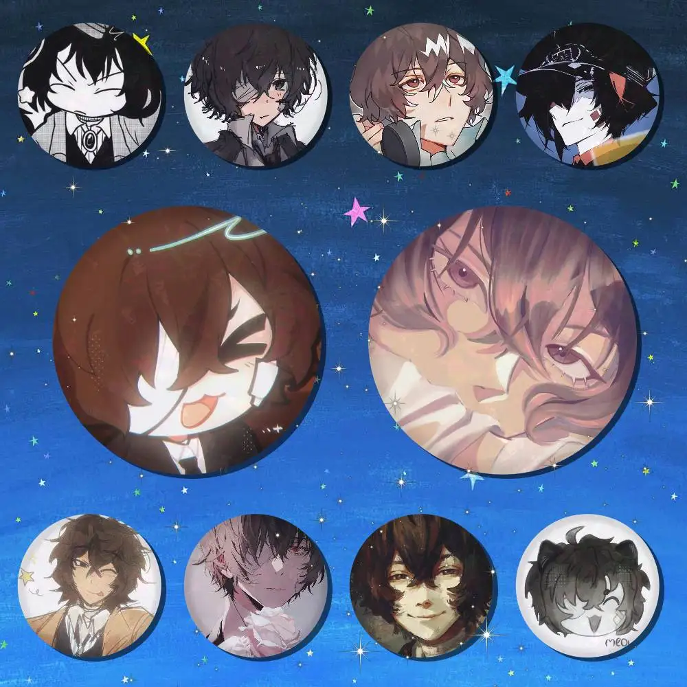 Figur Osamu Dazai Icons Acryl-Snap-in-Pins, Cartoon-Figur, rund, kreative Broschen für Rucksack-Accessoires, Schmuck, Geschenke