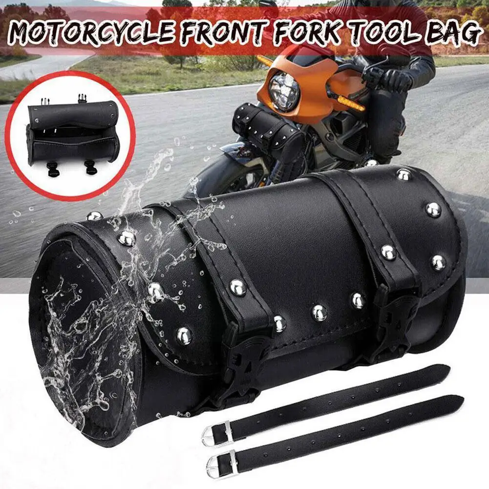 Universal Motorcycle Handlebar Bag Waterproof Leather Saddlebags Pocket Capacity Large Storage Bag Tools Holder D6V4