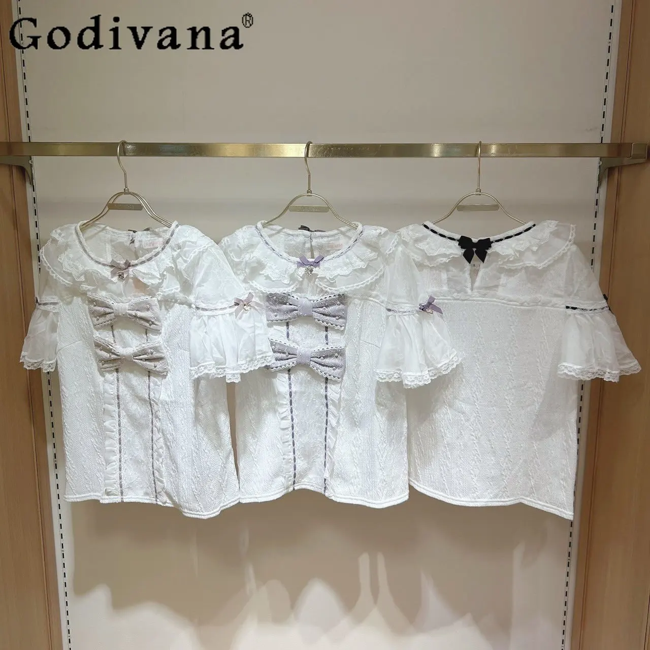 

Liz Shirt Summer New Japanese Style Mine Mass Production Lolita Short Sleeve Blouses Girls Cute Big Bow Elegant Shirt Tops Mujer
