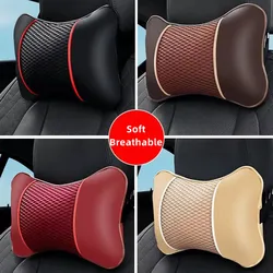 Car Seat Neck Pillow Headrest Rest Cushion Support PU Leather Knitted Seat Auto Black Safety Pillow car Accessories