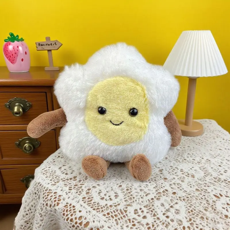 15*15 cm Pluche Gebakken Ei Speelgoed Kawaii Wit Bruin Voedsel Gevulde Pluche Cartoon Speelgoed voor Jongens Meisjes Verjaardag Kerstcadeaus
