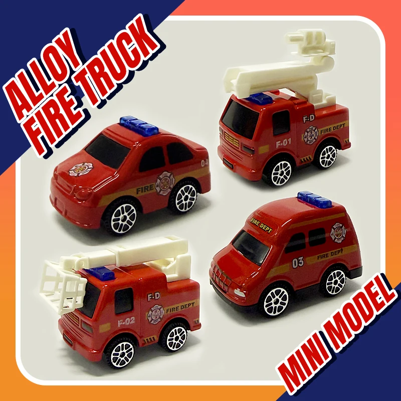 4PCS/Set Children's mini model toy alloy truck, construction truck, Fire truck, Police car, hand-propelled gliding, boy's gift