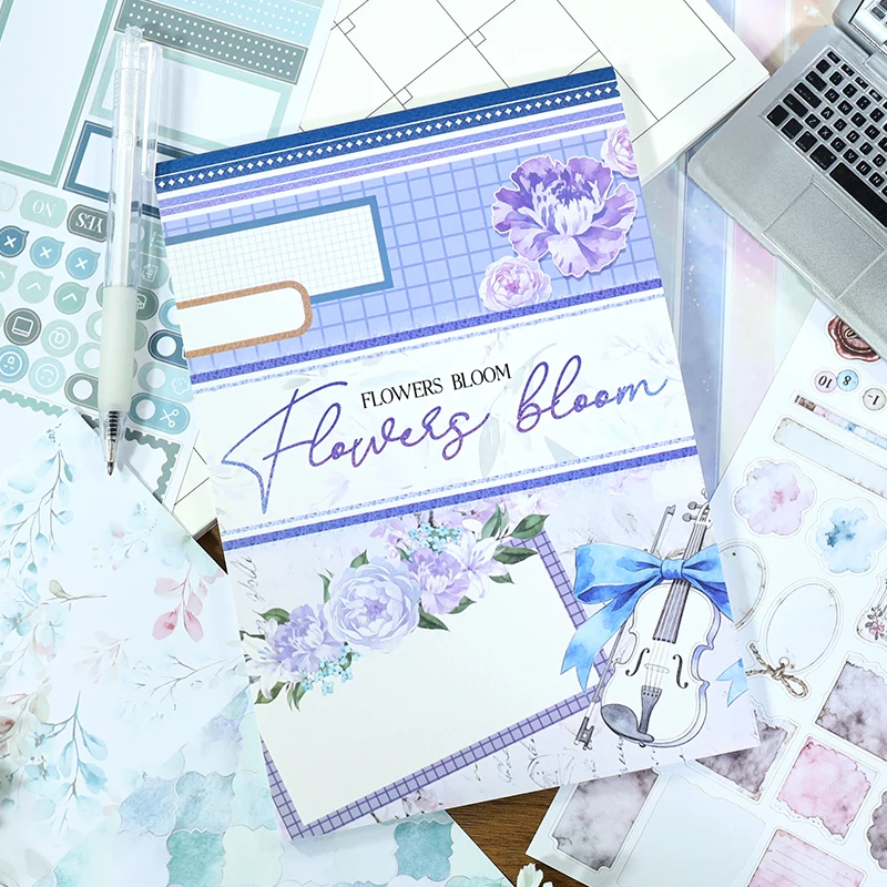 

24Sheets Watercolor Blossoms Planner Sticker Book Supplies Pre-Cut Fresh Flowers Matte Washi Stickers For Scrapbooking Journal